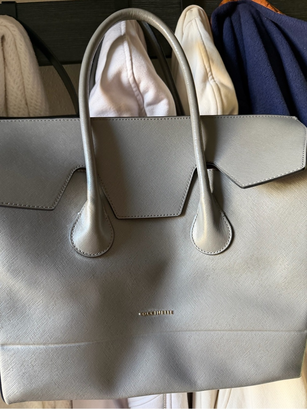 Coccinelle Gray Structured Tote with Dual Top Handles